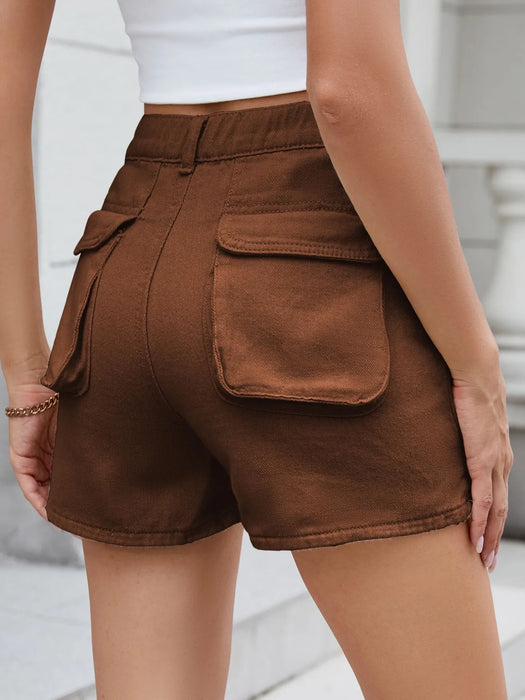High Waist Utility Pocket Denim Shorts - Byyde