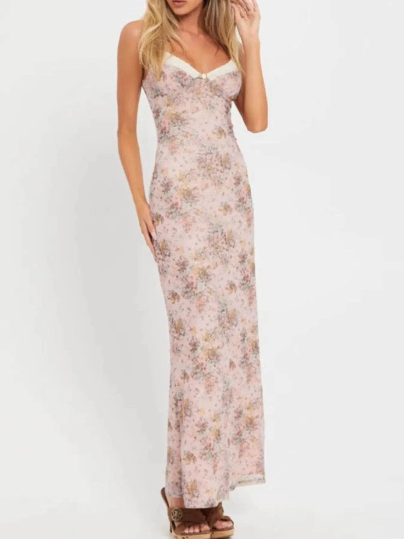 Floral Print Maxi Cami Dress with V-Neck - Byyde