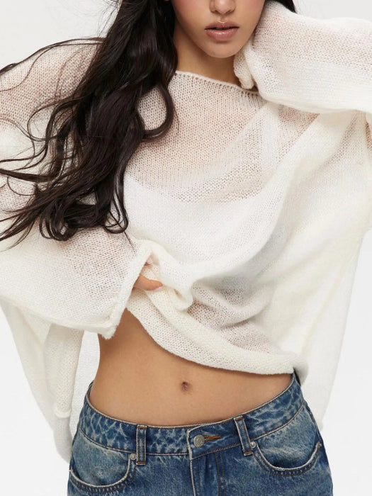 Oversized Drop Shoulder Sheer Knit Top - Byyde