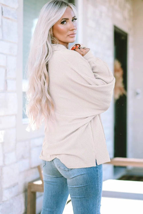 Collared Neck Half Button Long Sleeve Blouse - Byyde