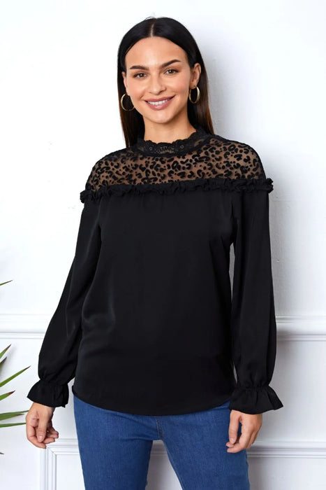 Leopard Frill Flounce Sleeve Blouse - Byyde