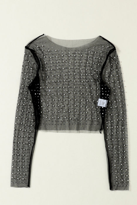 Pearl Long Sleeve Mesh Cropped Top - Byyde