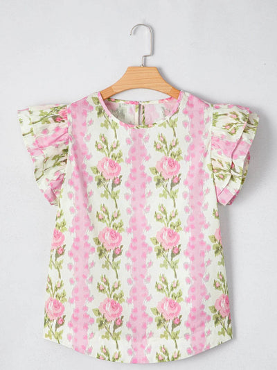 Floral Print Ruffled Sleeve Blouse - Byyde