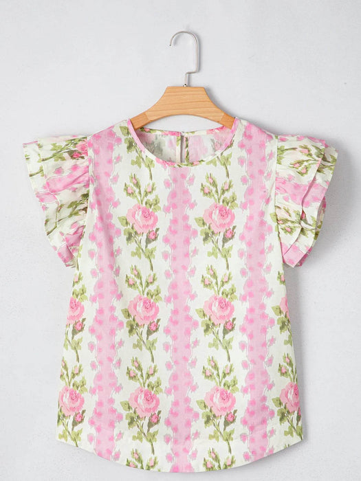 Floral Print Ruffled Sleeve Blouse - Byyde