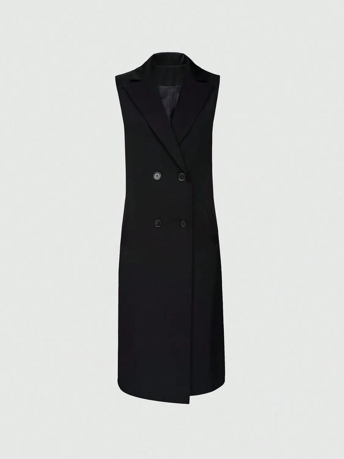 Lapel Collar Sleeveless Longline Blazer - Byyde