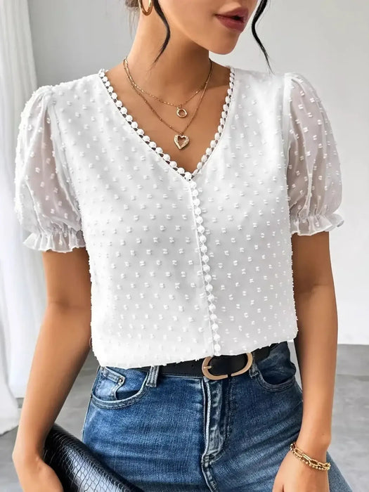 Swiss Dot Short Sleeve Blouse - Byyde