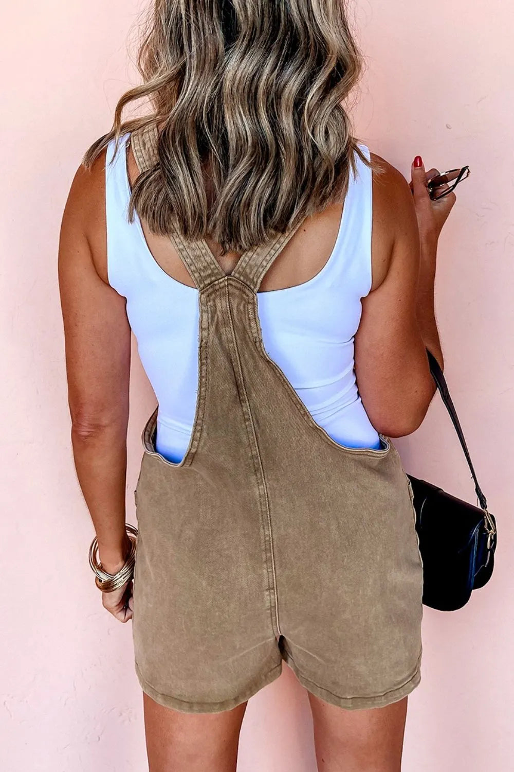 Washed Square Neck Denim Overall Shorts - Byyde