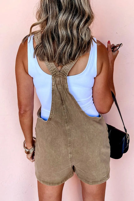 Washed Square Neck Denim Overall Shorts - Byyde