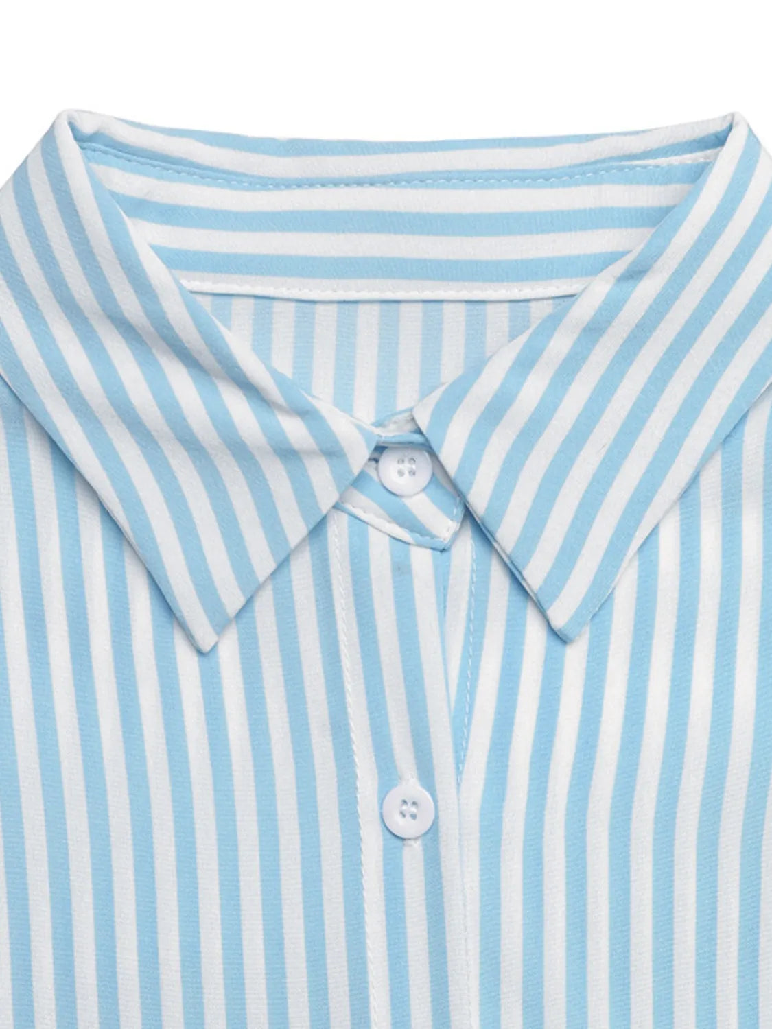 Striped Button-Down Midi Shirt Dress with Ruffle Sleeves - Byyde