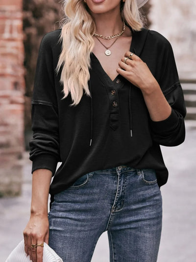 Mandy Drawstring Drop Shoulder Long Sleeve Hoodie - Byyde
