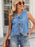 Sleeveless Lace-Up Front Crop Denim Vest - Byyde