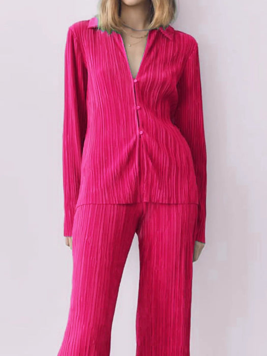 Texture Long Sleeve Top and Pants Lounge Set - Byyde