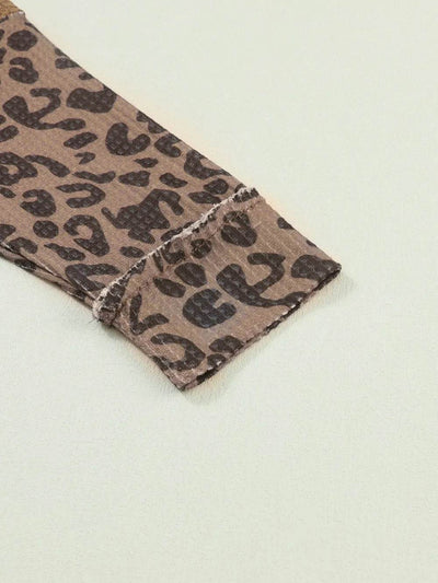 Half Button Leopard Collared Neck Blouse - Byyde