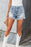 Rhinestone Fringe Distressed Denim Shorts - Byyde