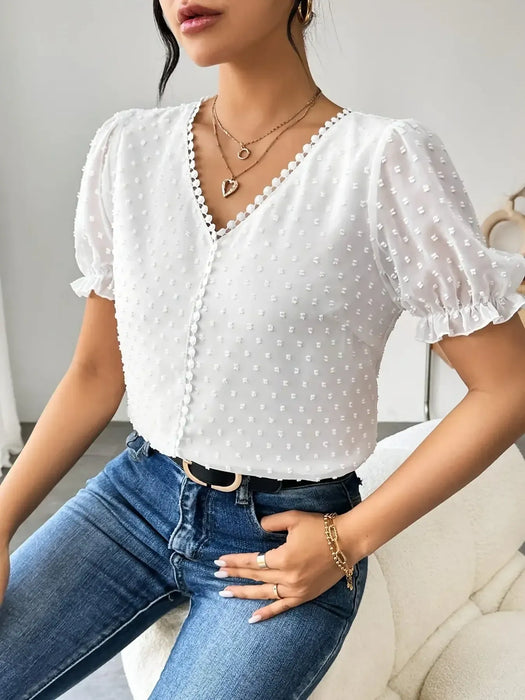 Swiss Dot Short Sleeve Blouse - Byyde