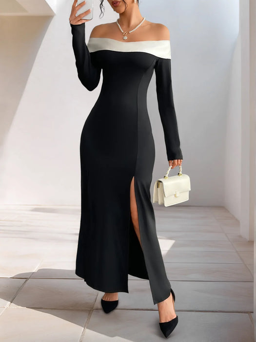 Side Slit Off-Shoulder Maxi Dress - Byyde