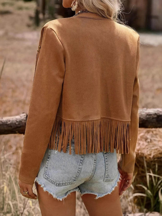 Fringe Studded Open Front Jacket - Byyde