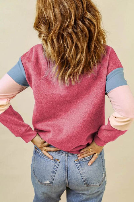 Color Block Round Neck Long Sleeve Sweatshirt - Byyde