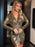 Perfee Slit Ruched Plunge Long Sleeve Mini Dress - Byyde