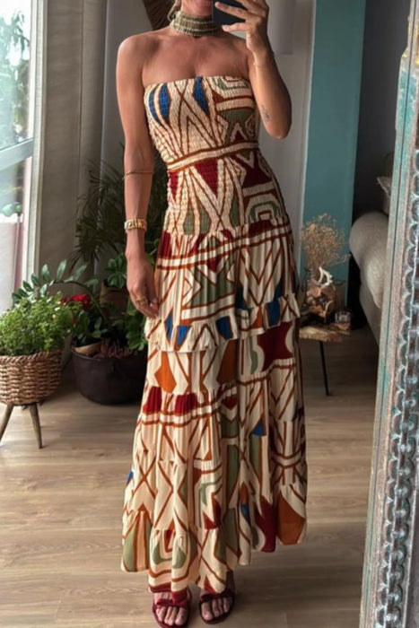 Smocked Printed Tube Dress - Byyde