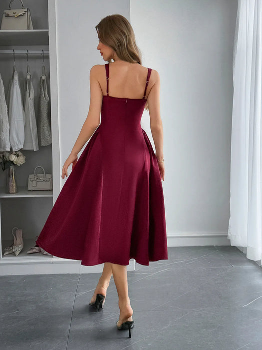 Square Neck Wide Strap Midi Dress - Byyde