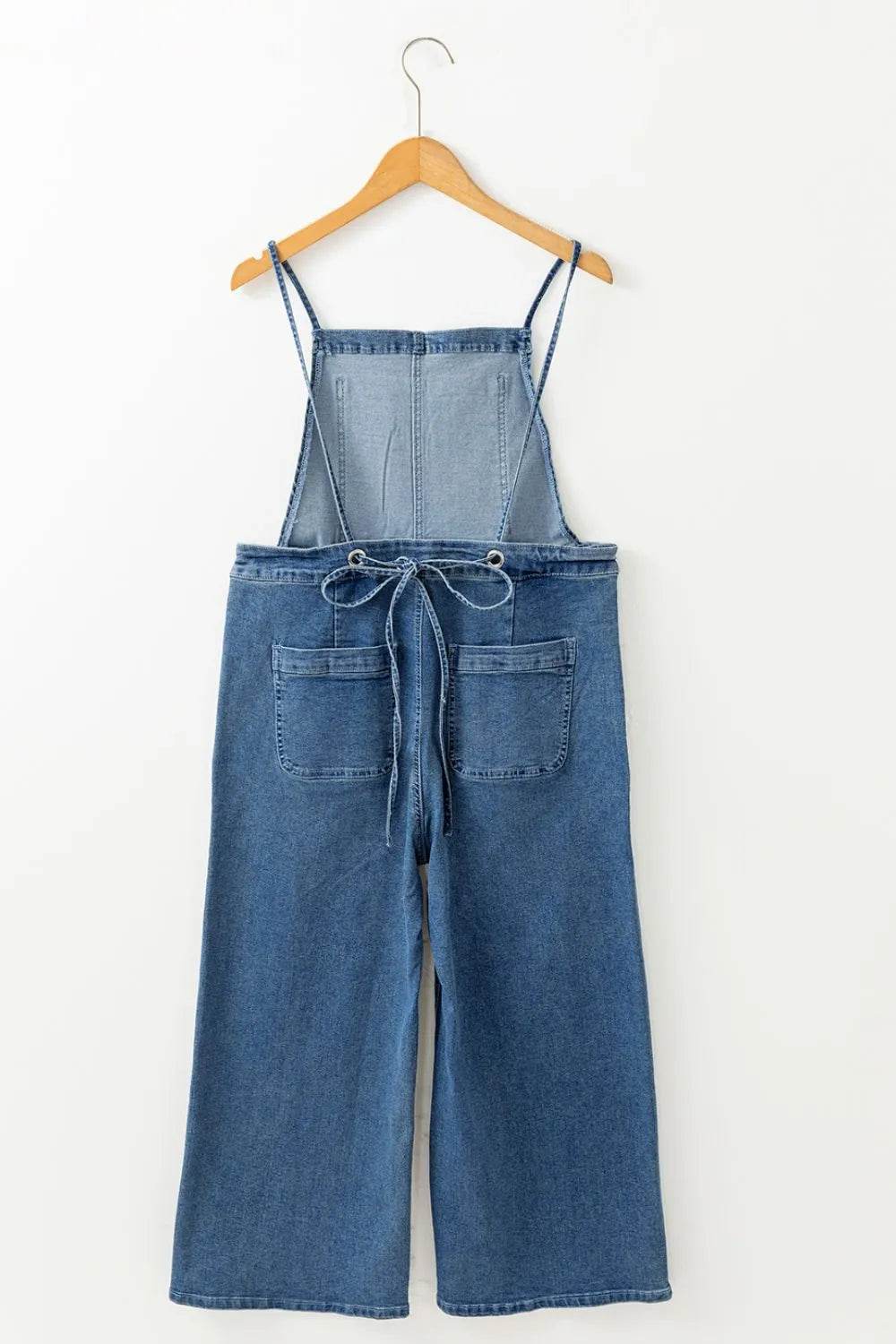 Adjustable Tie Straps Wide Leg Denim Overalls - Byyde