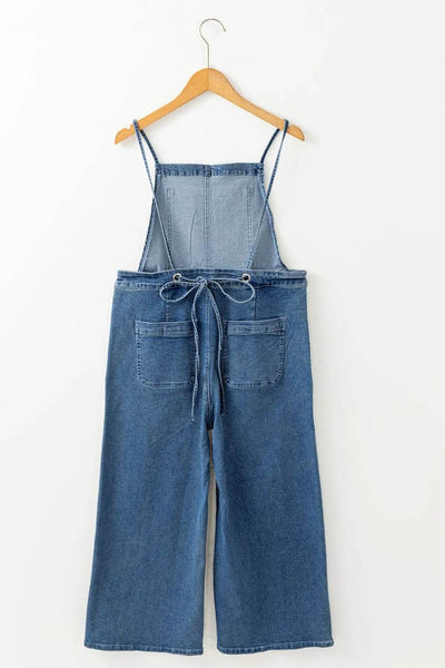 Adjustable Tie Straps Wide Leg Denim Overalls - Byyde