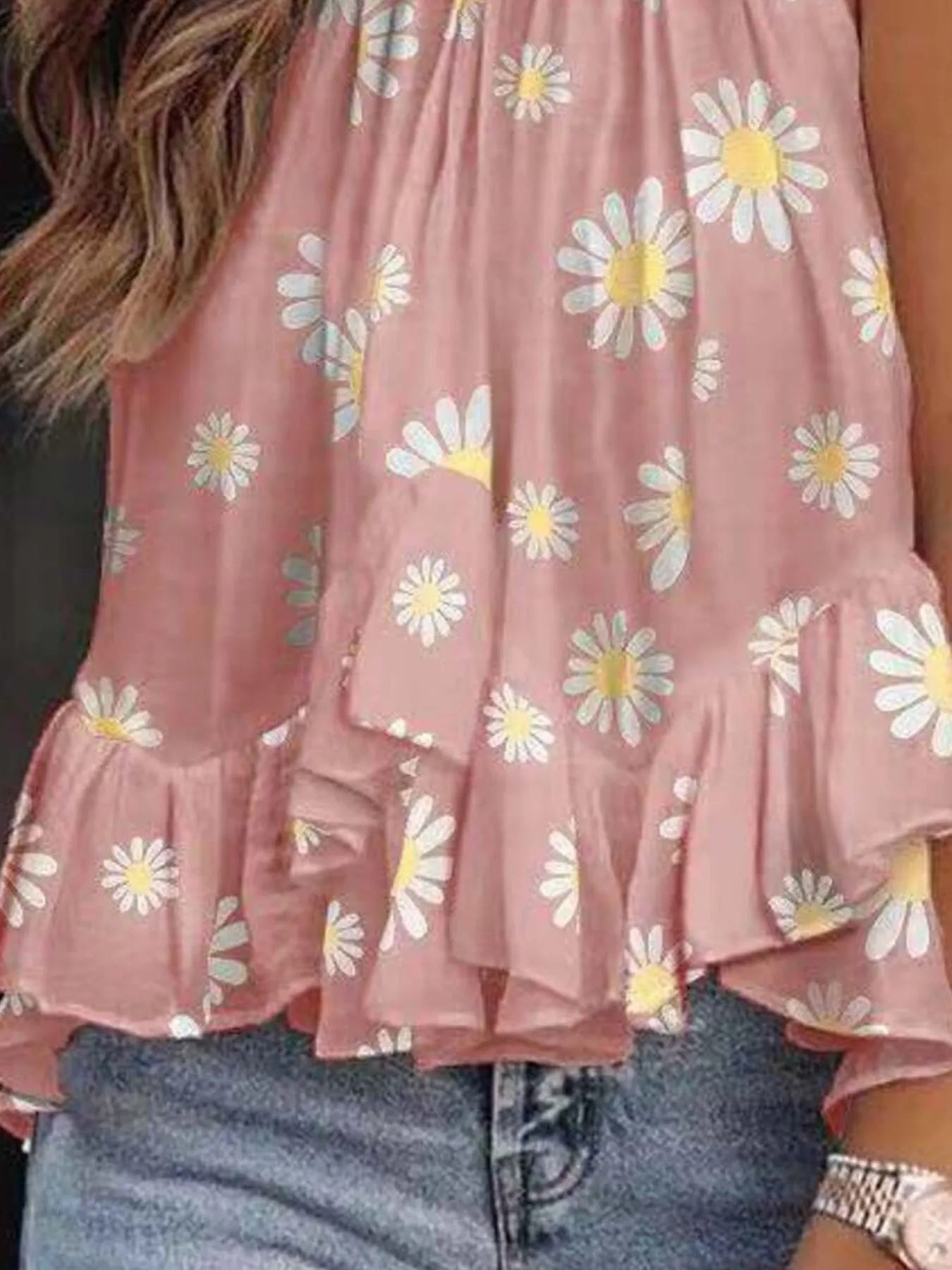 Ruffled Printed Halter Neck Cami Top - Byyde