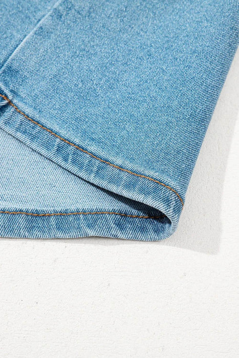 Acid Wash Bowknot Details High Waist Denim Skirt - Byyde