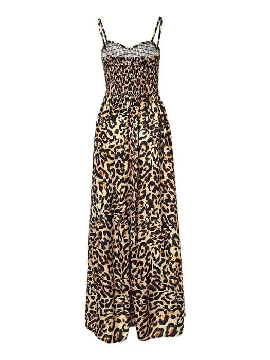 Full Size Leopard Print Spaghetti Strap Maxi Dress Plus Size - Byyde