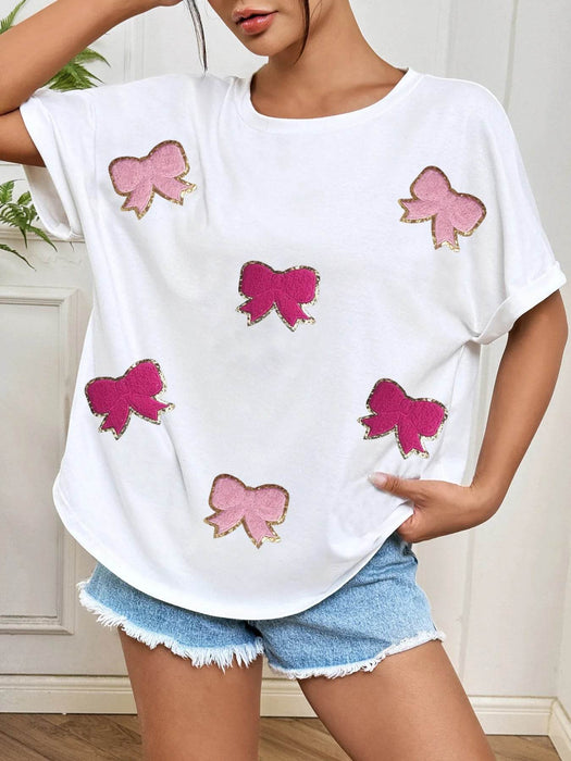 Bow Round Neck Casual T-Shirt - Byyde