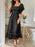 Square Neck Puff Sleeve Ruffle Trim Maxi Dress - Byyde