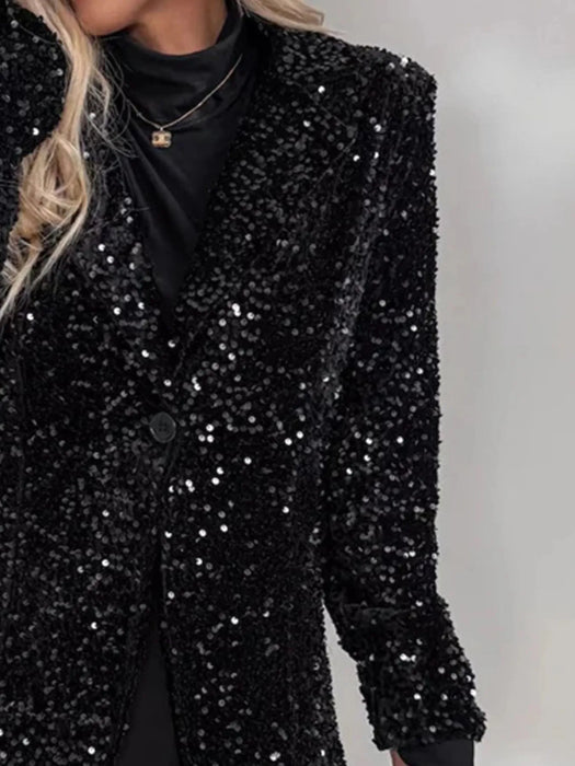 Sequin Lapel Collar Long Sleeve Blazer - Byyde