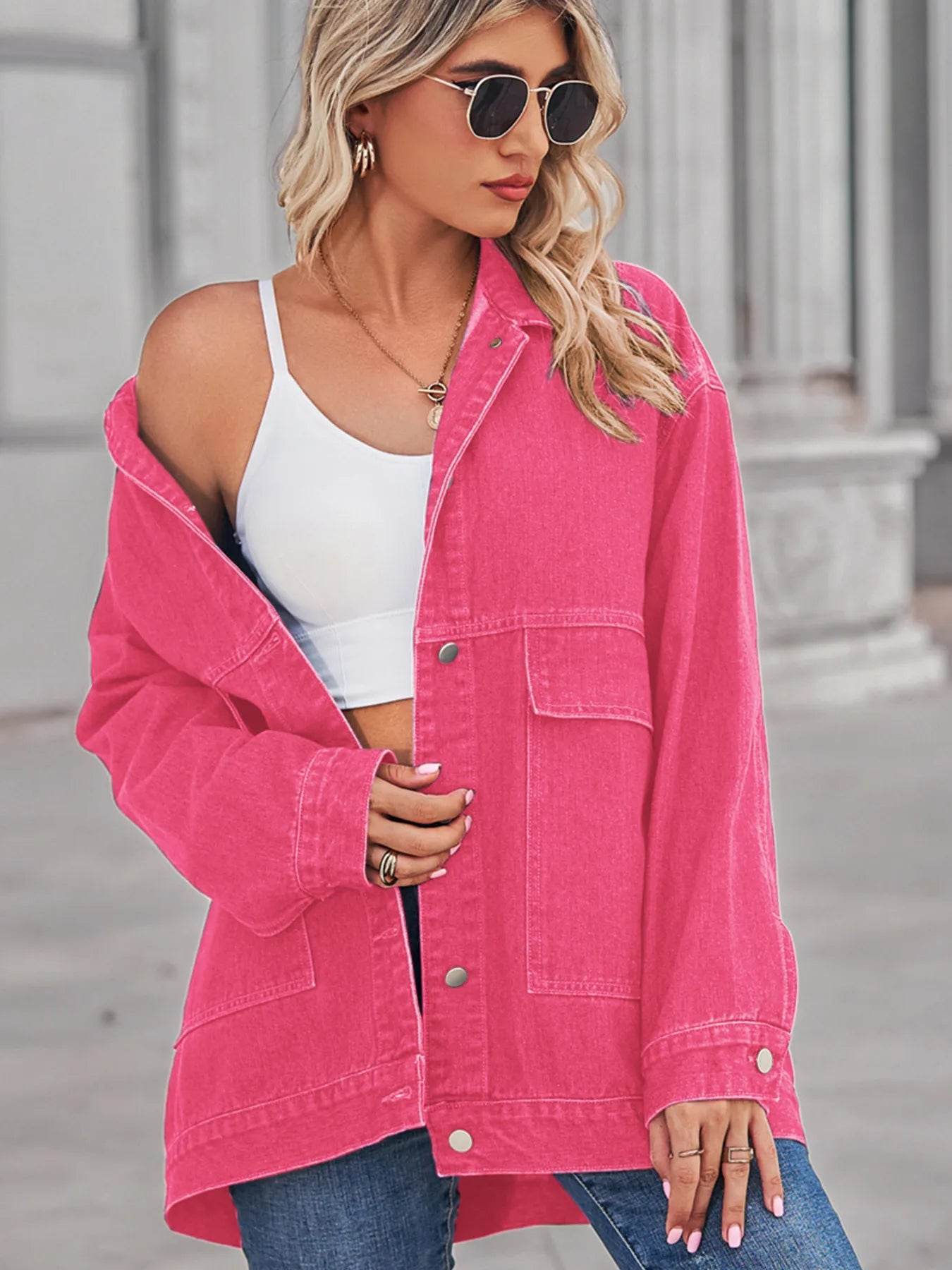 Button Up Long Sleeve Denim Jacket - Byyde
