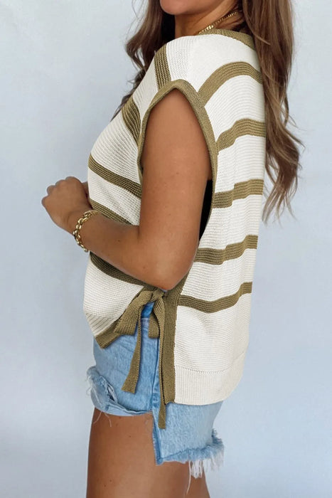 Stripe Tie Open Side Sweater Knitted Top - Byyde