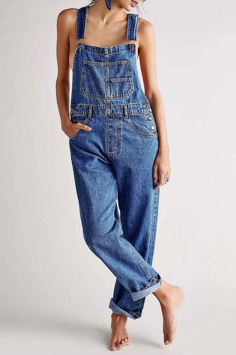 Wide Strap Square Neck Denim Overalls - Byyde