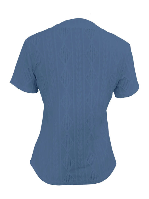 Textured Notched Short Sleeve Blouse - Byyde