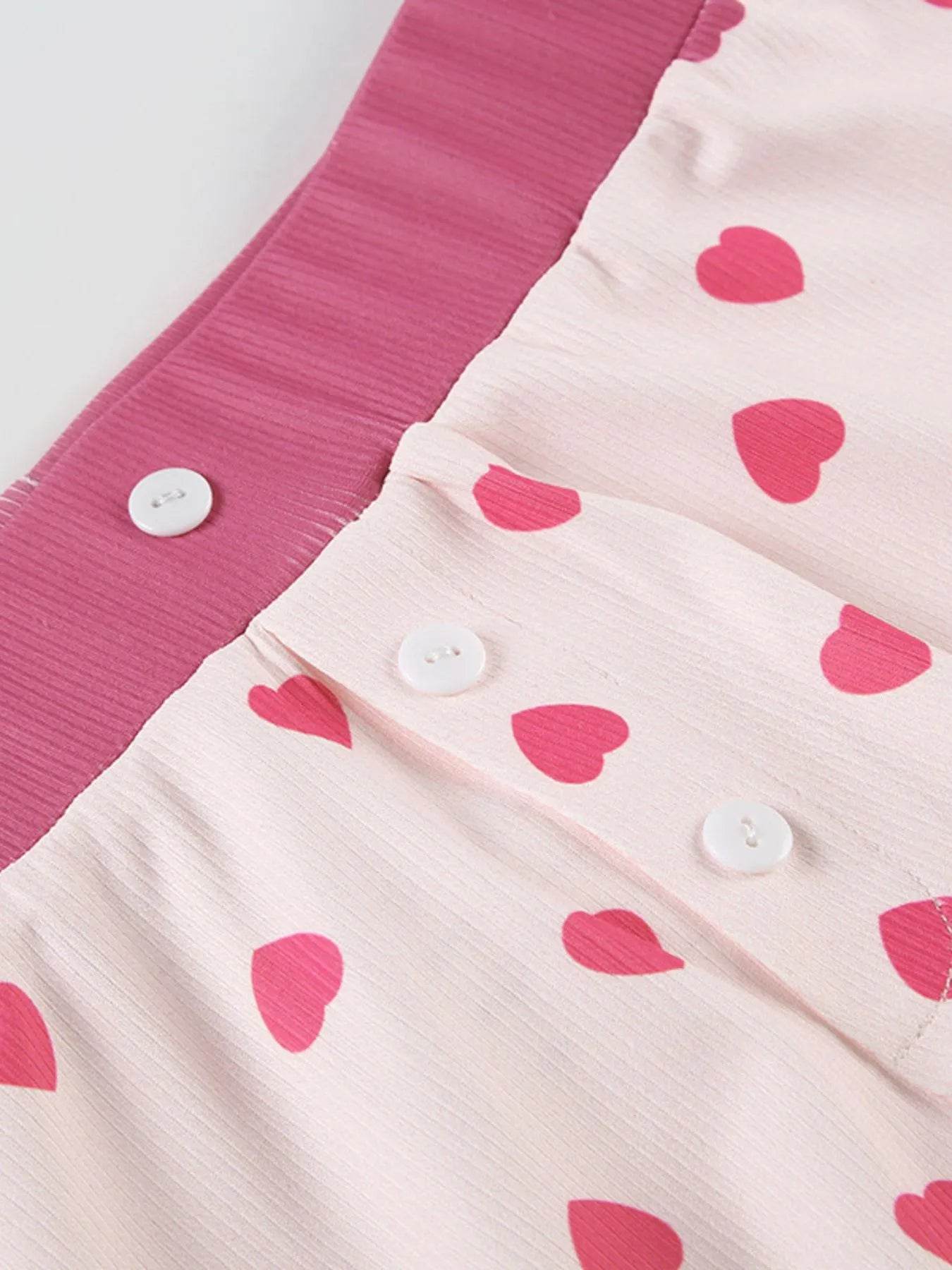 Heart Print Top and Shorts Loungewear Set - Byyde