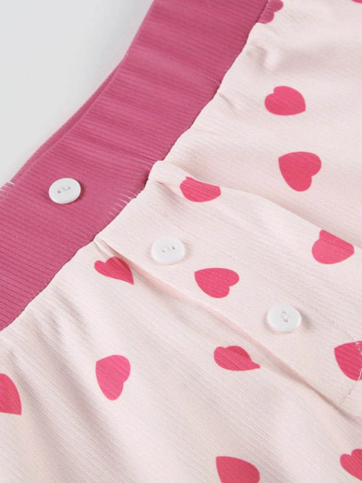 Heart Print Top and Shorts Loungewear Set - Byyde