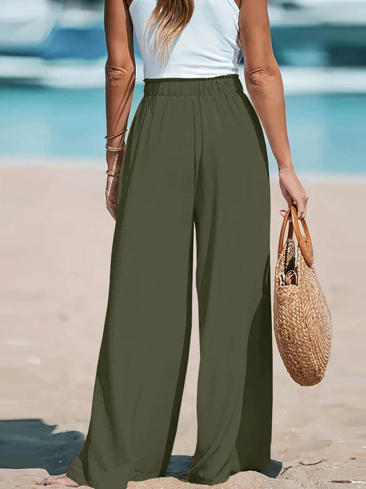 Full Size Drawstring Waist Wide Leg Pants Plus Size - Byyde