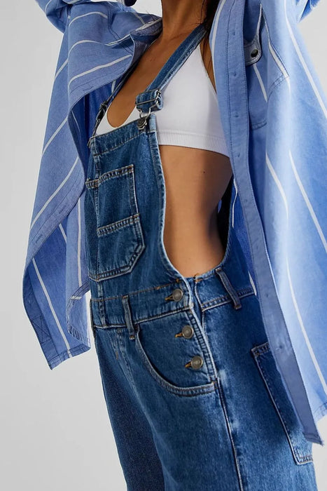 Wide Strap Square Neck Denim Overalls - Byyde