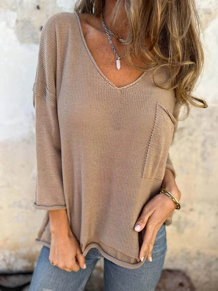 Full Size Casual V-Neck Knit Sweater Plus Size - Byyde