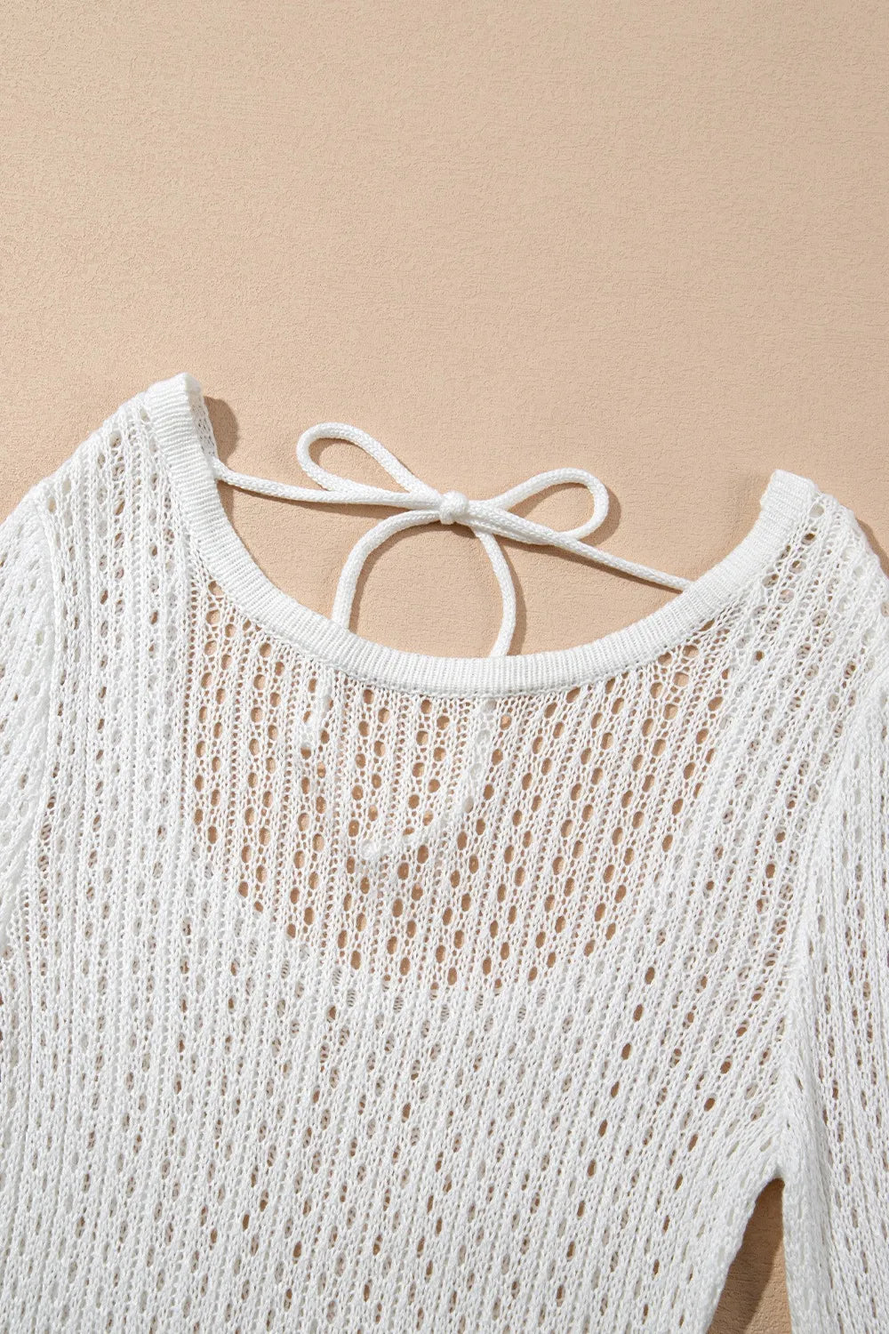 Hollow Out Bell Sleeve Drawstring Knit Cover Up Dress - Byyde