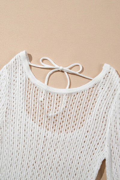 Hollow Out Bell Sleeve Drawstring Knit Cover Up Dress - Byyde