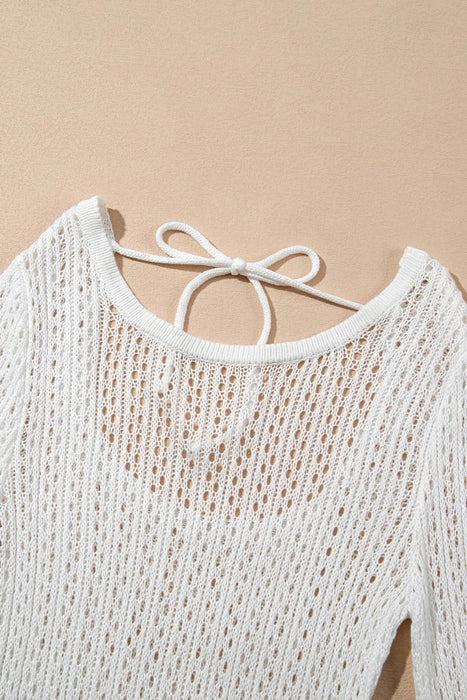 Hollow Out Bell Sleeve Drawstring Knit Cover Up Dress - Byyde