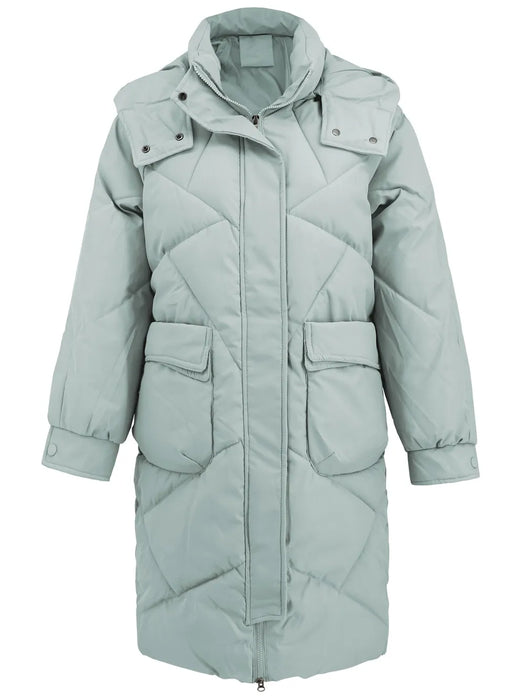 Long Sleeve Longline Hooded Winter Coat with Pockets - Byyde