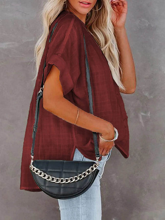 Full Size Oversized Notched Casual Shirt Plus Size - Byyde