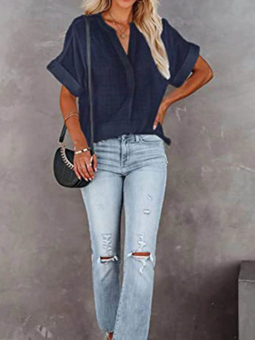 Full Size Oversized Notched Casual Shirt Plus Size - Byyde