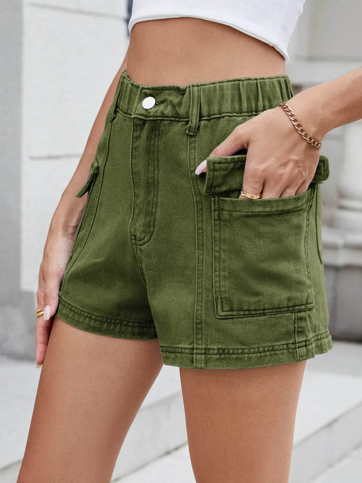 High Waist Cargo Denim Shorts - Byyde