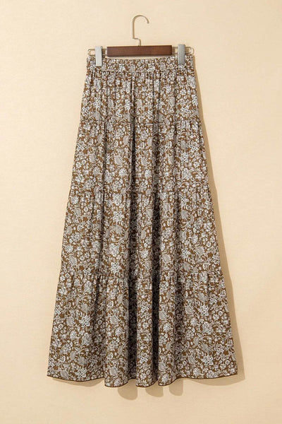 Floral Print Tiered Maxi Skirt - Byyde
